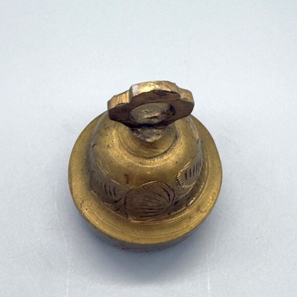 Vintage Solid Brass Small Bell Etched Leaf Engraving Service Meditation Ornate - Picture 4 of 7